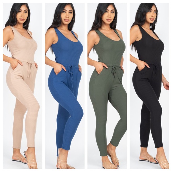 Ribbed Drawstring Jumpsuit - Picture 3 of 3